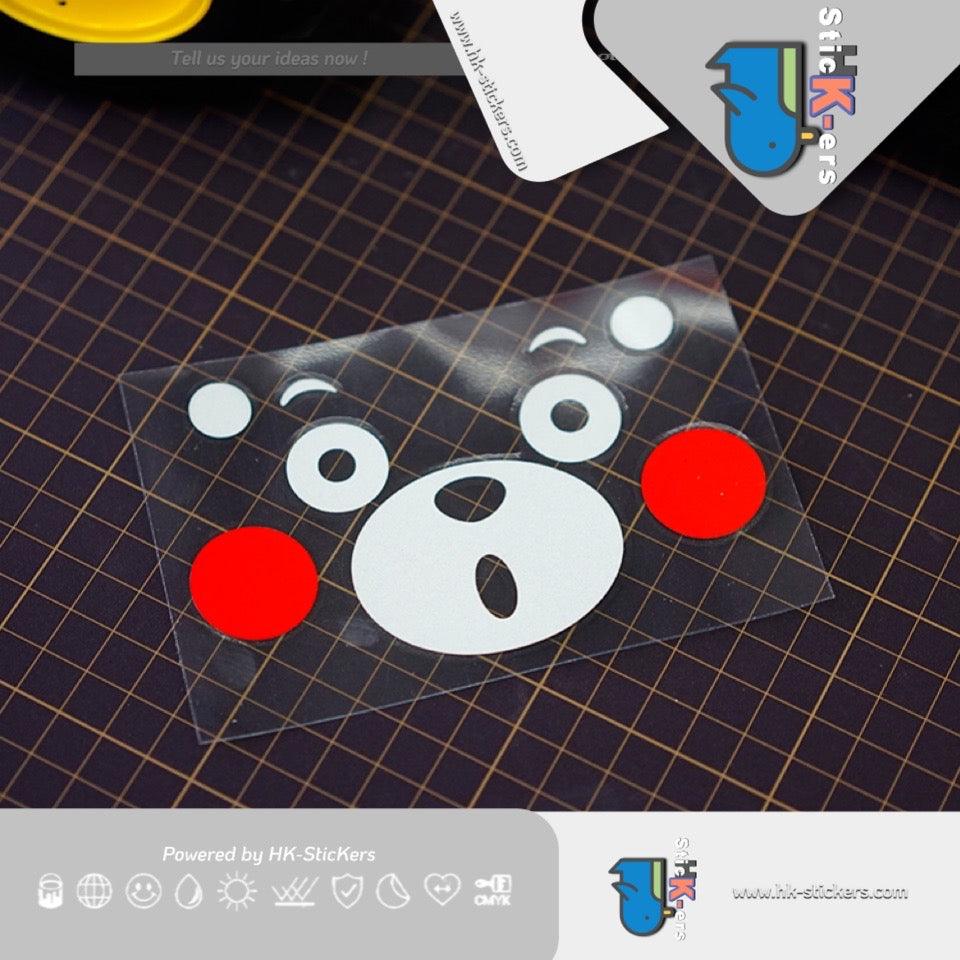 HK-SticKers 防水反光貼紙 | 車貼卡通熊本表情後視鏡貼紙 小黑熊頭盔電動車擋風車身反光貼 - HK-SticKers