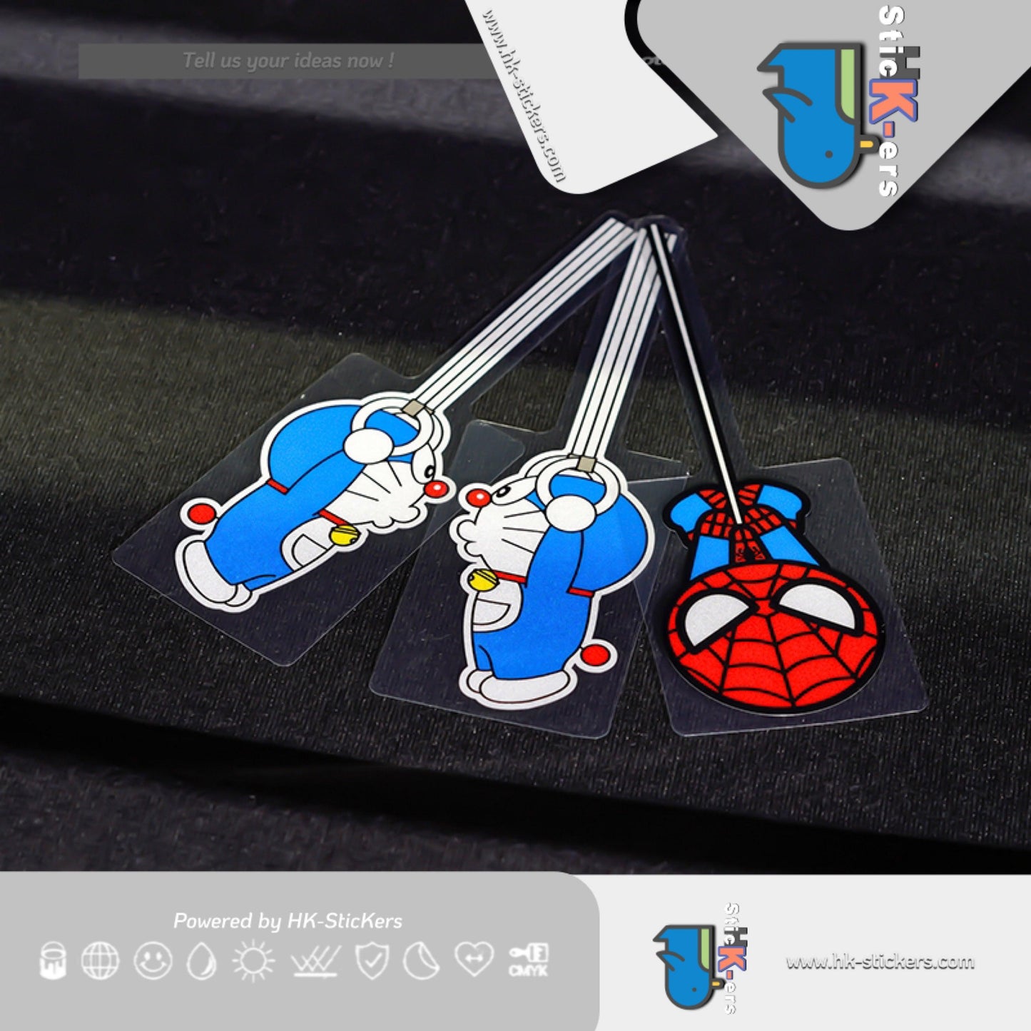 HK-Stickers 汽車貼紙|可愛機器貓車窗裝飾貼 蜘蛛人趣味卡通車身防水反光貼 - HK-SticKers
