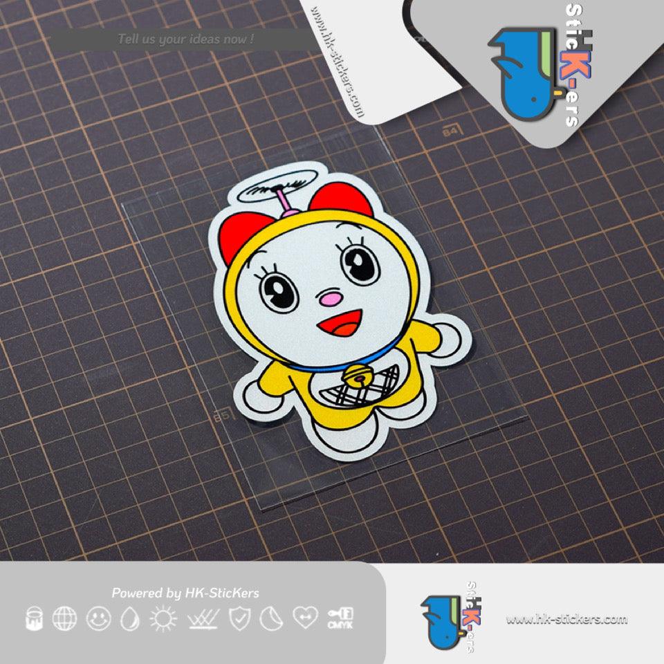 HK-Stickers 汽車貼紙|可愛卡通貼紙機器貓電動車貼汽車玻璃行李箱防水汽車反光貼 - HK-SticKers