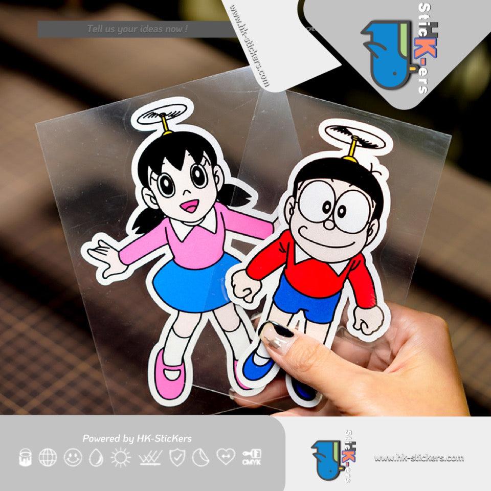 HK-Stickers 汽車貼紙|可愛卡通貼紙機器貓電動車貼汽車玻璃行李箱防水汽車反光貼 - HK-SticKers