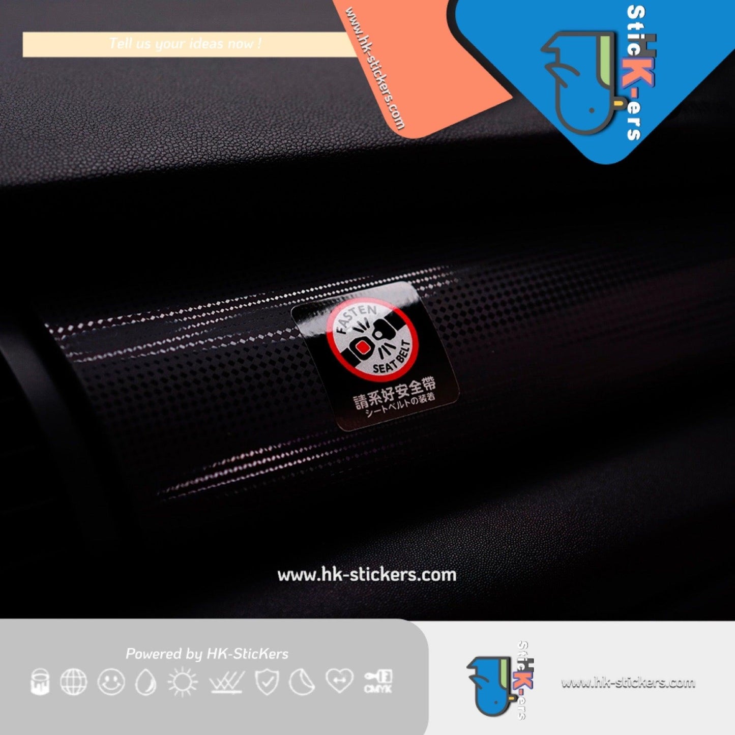 HK-SticKers 防水反光貼紙 | 原創款貼紙 佩戴安全帶提示反光貼 系好安全帶警示車貼 - HK-SticKers