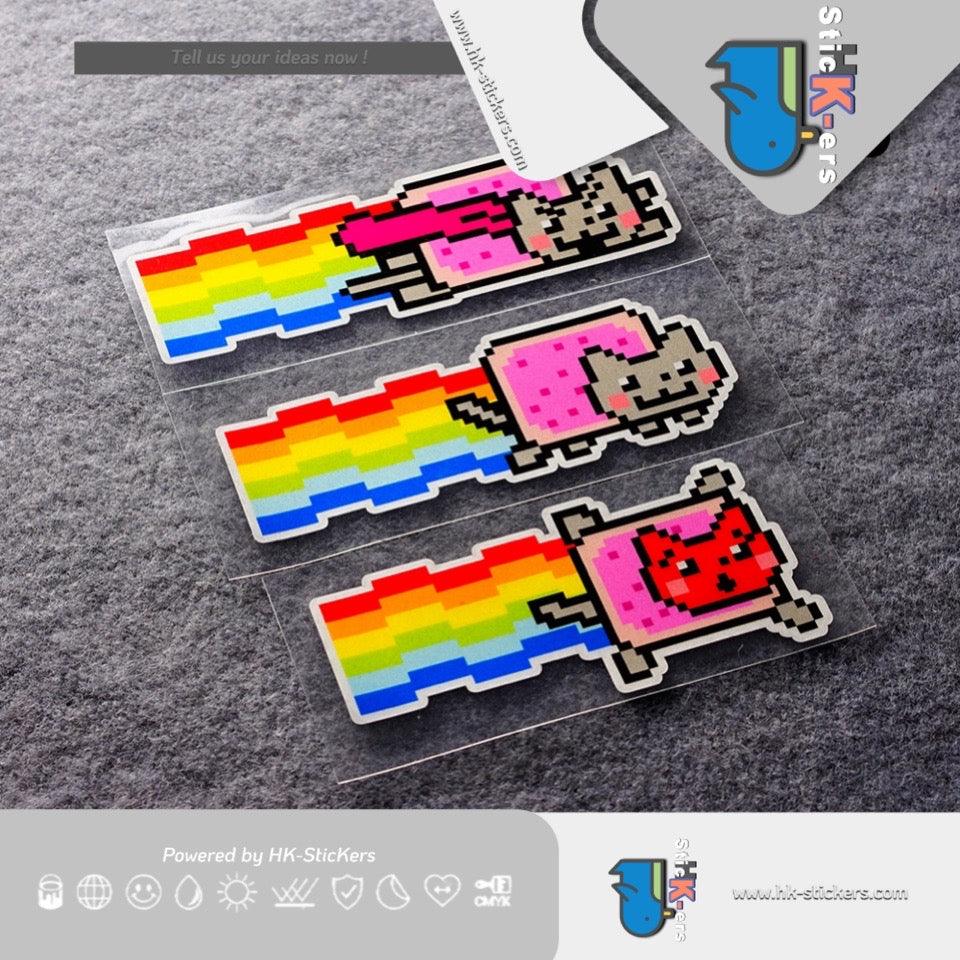 HK-SticKers 防水反光貼紙 | 彩虹車貼 卡通遊戲像素貓貼紙 汽車反光貼 - HK-SticKers