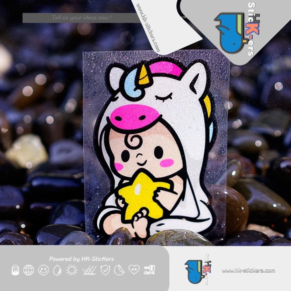 HK-SticKers 防水反光汽車貼紙 | 卡通彩虹獨角獸 BB安全座椅 嬰兒車提示貼紙防水反光貼 - HK-SticKers