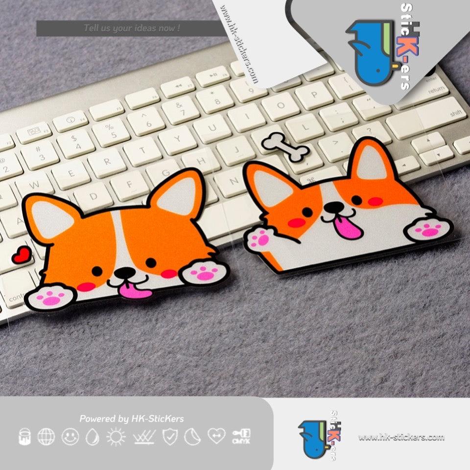 HK-SticKers 防水反光貼紙 | 創意柯基車貼 卡通寵物犬側窗車尾反光貼 可愛狗狗貼紙 - HK-SticKers