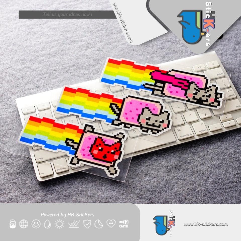 HK-SticKers 防水反光貼紙 | 彩虹車貼 卡通遊戲像素貓貼紙 汽車反光貼 - HK-SticKers